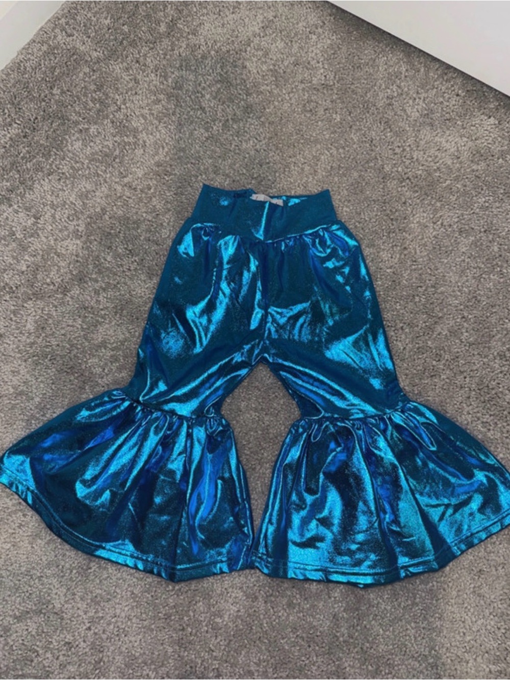 Shiny Blue Kids Ruffle Flare Pants